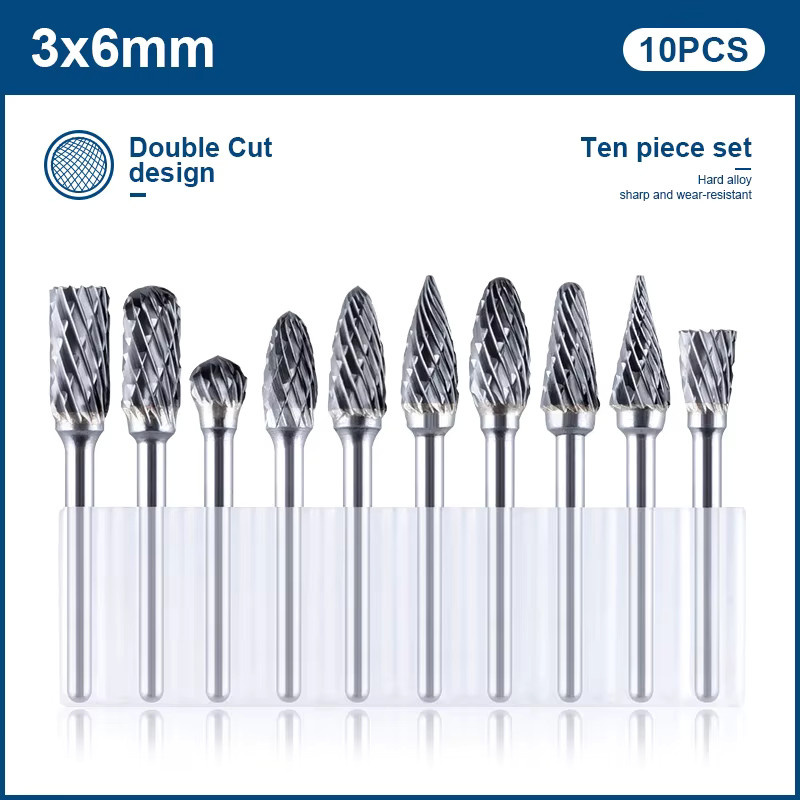Dremel 10er Set Hartmetall Fräser mit 1/8 Zoll Schaft, Silber, Doppel Diamant Cut Rotationswerkzeuge zum Schleifen und Gratentfernen - Bild 2