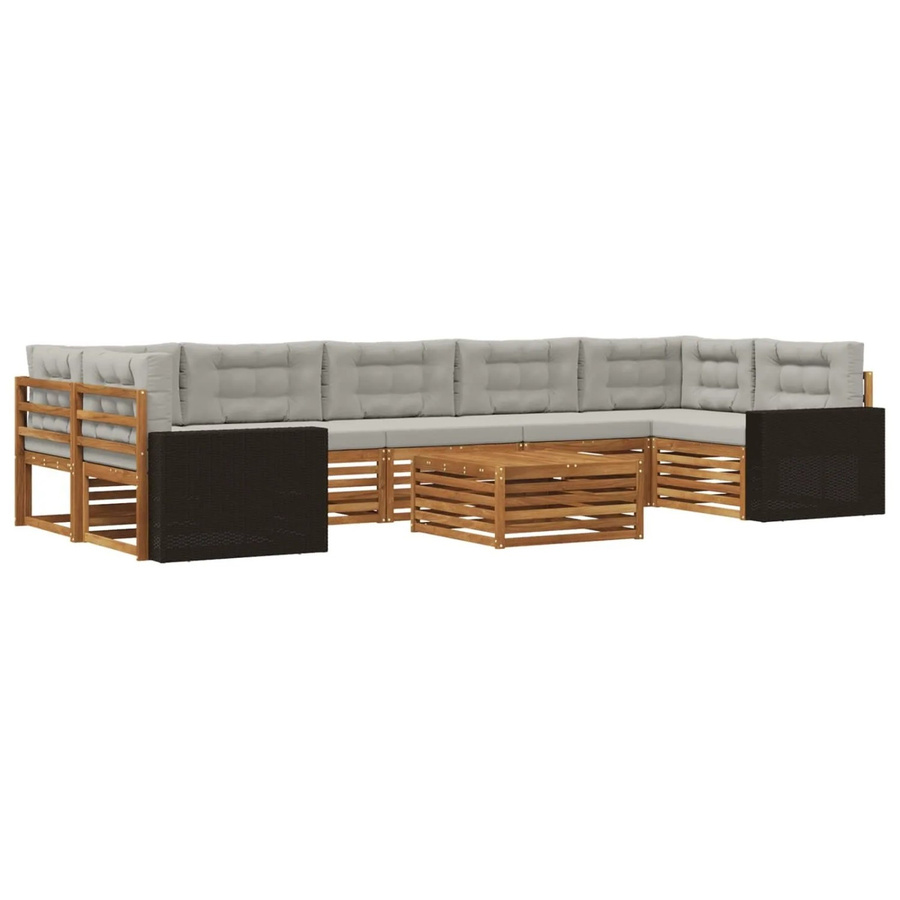 vidaXL Outdoor-Sofagarnitur aus Akazienholz in L-Form mit 8 Teilen, Farbe Natur und Hellgrau - Bild 2