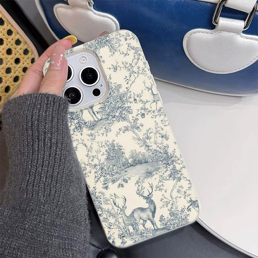 Handyhülle mit Teal Deer Toile Print für iPhone 11 bis iPhone 17 Pro Max in Cremeweiß, kratzfeste Schutzhülle - Bild 2