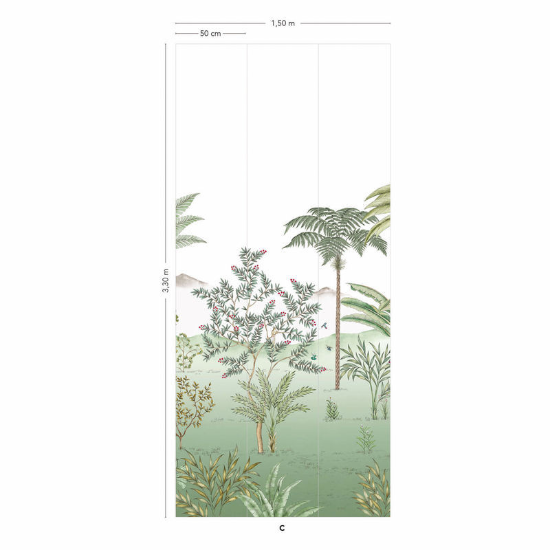 Isidore Leroy Wandbild Jardin des Oiseaux Jade - Vlies Tapete mit Tier- und Landschaftsmotiv in Grün und Braun - Bild 1