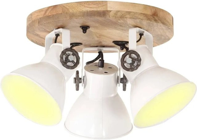 vidaXL Deckenlampe im Industriestil aus Eisen und Mangoholz, Weiß/Braun, E27, B: 42 cm, T: 27 cm, H: 3 cm - Bild 1