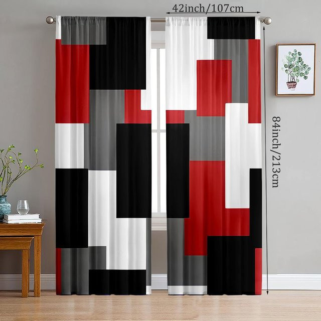 2er-Set Yiran Furniture Patchwork-Vorhänge aus Polyester in Mehrfarbig, dekorative halbtransparente Vorhänge mit Grafik-Design für Wohnzimmer, Schlafzimmer oder Badezimmer, B: 35 cm, H: 100 cm - Bild 1