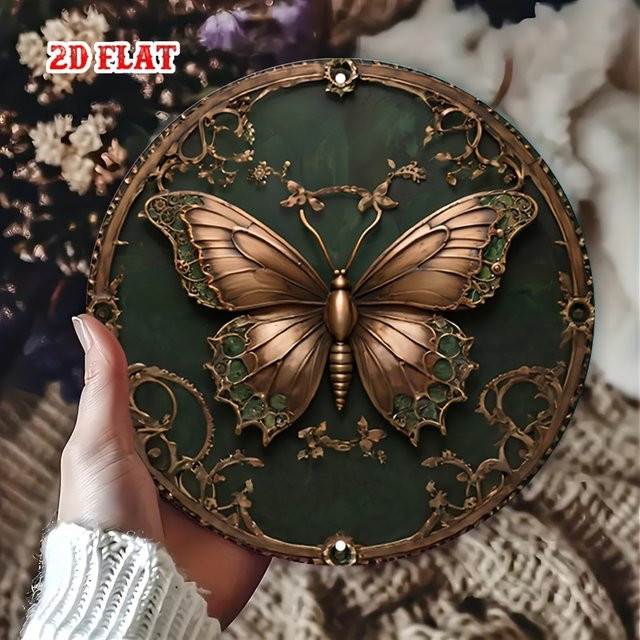 Potdemiel Vintage-Metallschild Schmetterling im Steampunk-Design mit Ranken und Zahnrädern - Bild 1
