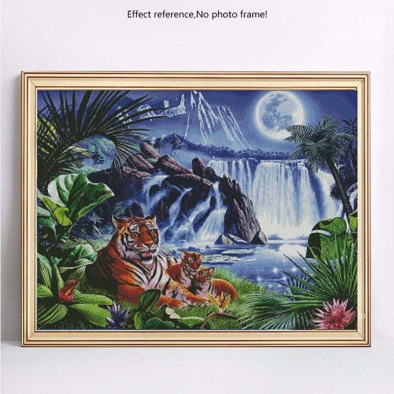FIYO Diamond Painting Set mit Tiger-Mosaik und runden Steinen, Mehrfarbig, B/H: 30 x 20 cm - Bild 1