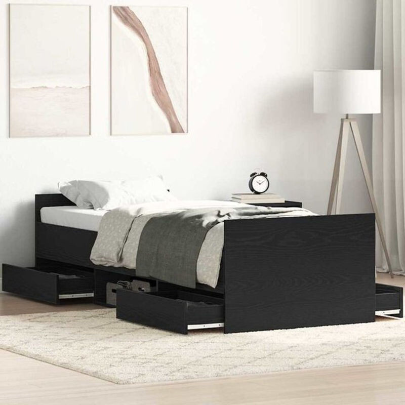 vidaXL Funktionsbett aus Holzwerkstoff in Schwarz, modernes und minimalistisches Design im Industrial-Stil, Breite: 75 cm, Länge: 190 cm - Bild 1