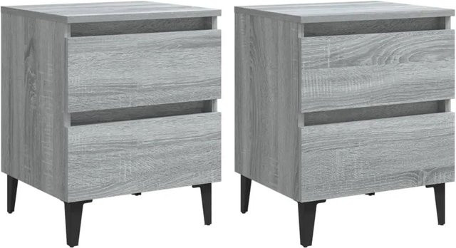 vidaXL Nachttische im 2er-Set aus Holzwerkstoff und Metall in Grau, B/T/H: 40 x 35 x 50 cm - Bild 1
