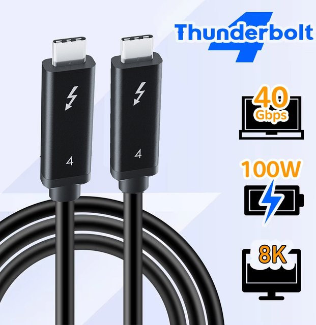 Apple Thunderbolt 4 USB 4.0 Kabel in Schwarz mit 40Gbps, 8K 60Hz und PD 100W Unterstützung - Bild 1