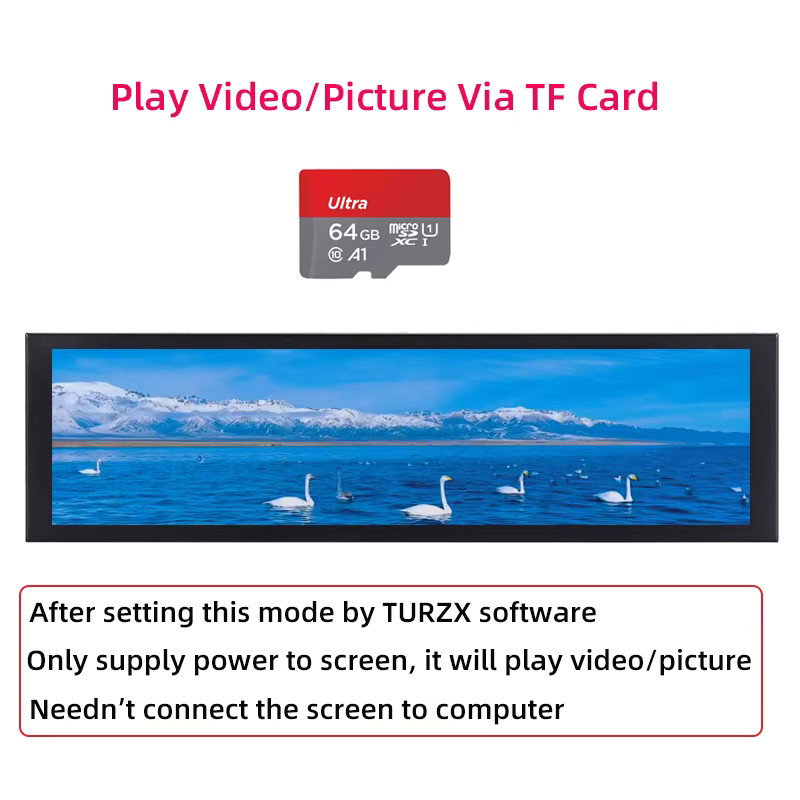 TURZX Smart Display 8,8 Zoll USB-C Sekundärbildschirm mit IPS LCD für PC, 1920x480 Auflösung, Schwarz oder Weiß - Bild 3