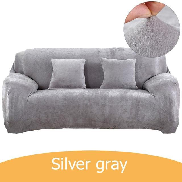 FORTUBI Samt-Sofabezug für 1-Sitzer, elastischer Stretch-Plüsch in Grau, Breite: 90-140 cm - Bild 1