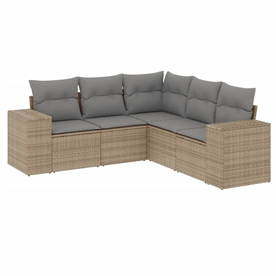 vidaXL 5-tlg Garten-Sofagarnitur in L-Form mit Kissen, Beige/Grau, Poly-Rattan und Metallgestell - Bild 2