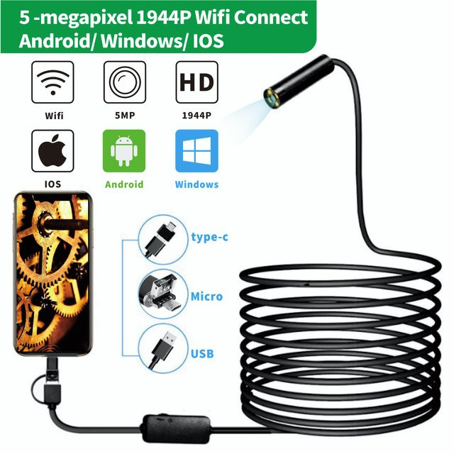 AEVYVKV 3in1 Endoskop Kamera für Rohrleitungen und Kanalisation mit 5MP und 12mm Linse, Schwarz, USB Typ C für Android und iPhone - Bild 1