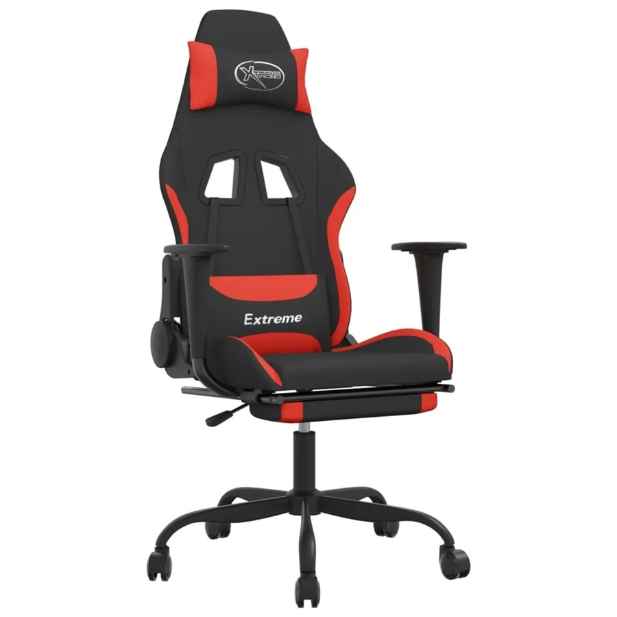 vidaXL Gaming-Stuhl mit Massagefunktion und Fußstütze in Schwarz und Rot aus Stoff - Bild 2