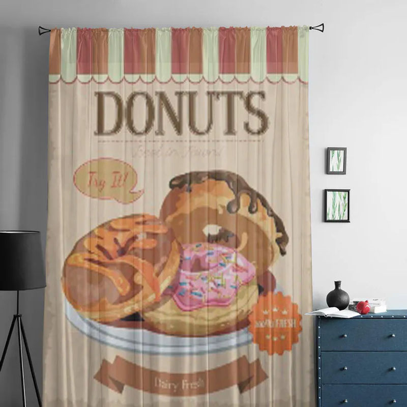 Vintage Donuts Sheer Vorhang Transparent Multicolor B: 135 cm, H: 114 cm - Bild 2