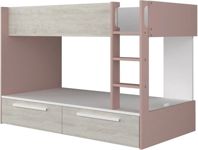 Etagenbett Tinoli für Kinder in Rosa und Naturfarben mit Schubladen, Höhe: 205,6 cm - Bild 1