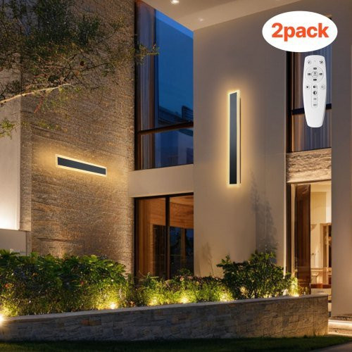 VEVOR 2er-Pack Moderne Außenwandleuchten in Schwarz, Dimmbare LED Streifenleuchten mit Fernbedienung, IP65 Wasserdicht und Rostfrei, CCT Farbtemperatur anpassbar, Länge: 60 cm - Bild 1