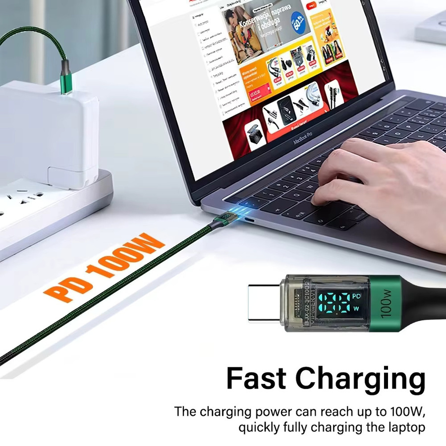 USB-C auf USB-C Ladekabel mit Digital Display für 100 W Schnellladung und Datentransfer in Schwarz oder Grün - Bild 3