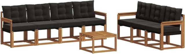 vidaXL Outdoor-Sofagarnitur 8-teilig aus Akazienholz mit Textilene und Kissen in Braun und Schwarz - Bild 1
