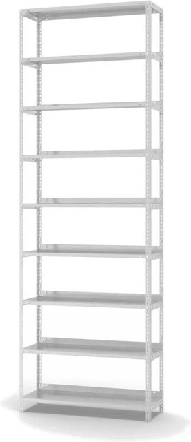PROREGAL Aktenregal Schraubsystem Grundregal aus Stahl in Lichtgrau, H x B x T: 290 x 100 x 30 cm, 9 Ebenen, Fachlast 60 kg, einseitig nutzbar mit Deckboden - Bild 1