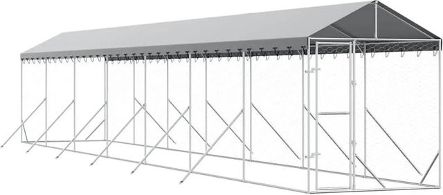 vidaXL Outdoor-Hundezwinger aus verzinktem Stahl mit Dach in Silber B: 28 m, H: 2,5 m - Bild 1