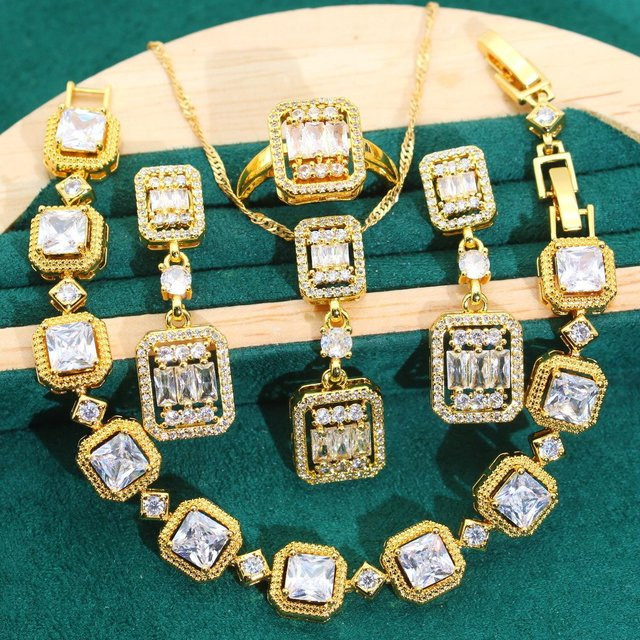 YIRAN Schmuckset, Zirkonia, Damen, Ohrringe, Ring, Gold - Bild 1