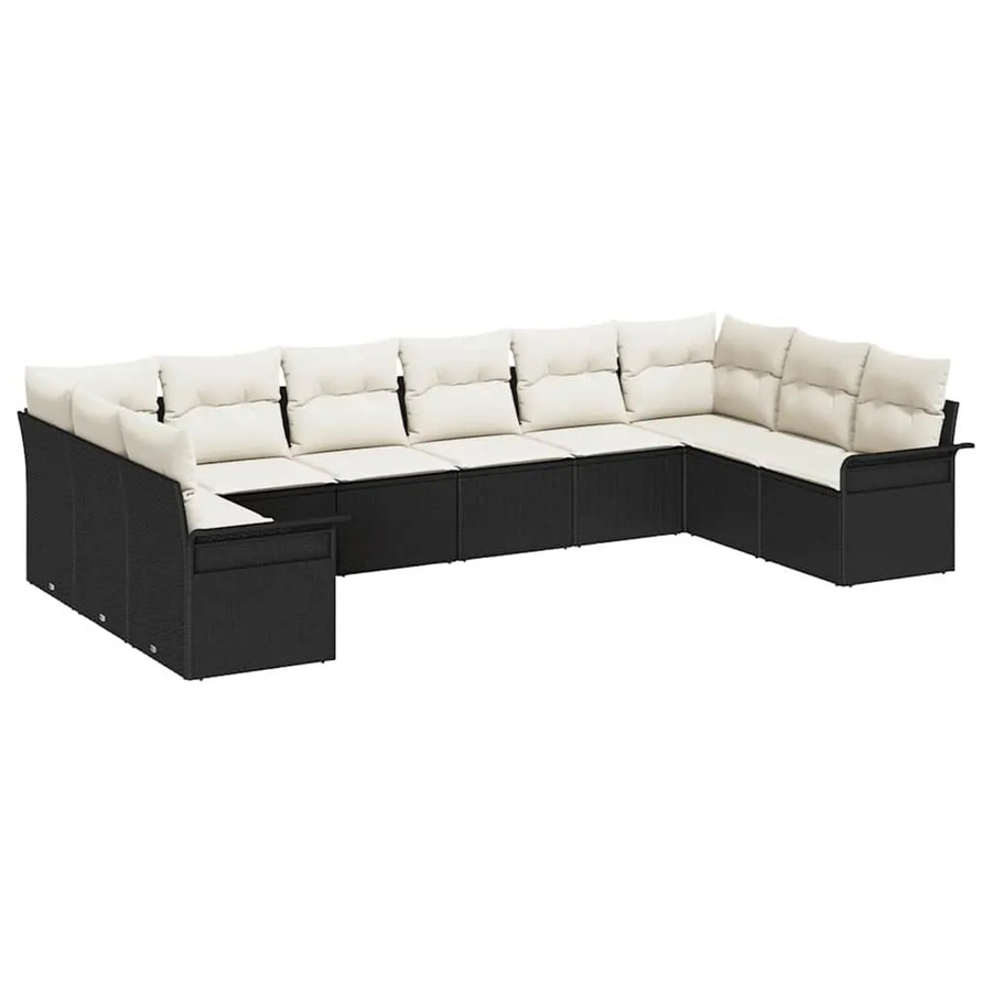 vidaXL Garten-Sofa-Set aus Poly-Rattan in U-Form mit 10 Teilen und Kissen, Schwarz-Creme - Bild 2