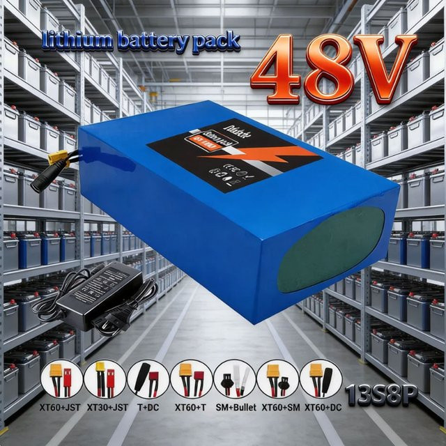Ddadache Lithium-Ionen-Akku 13S8P 48V 100Ah 100000mAh in Blau mit integriertem BMS und 54,6V 2A Ladegerät für 250-1500W - Bild 1