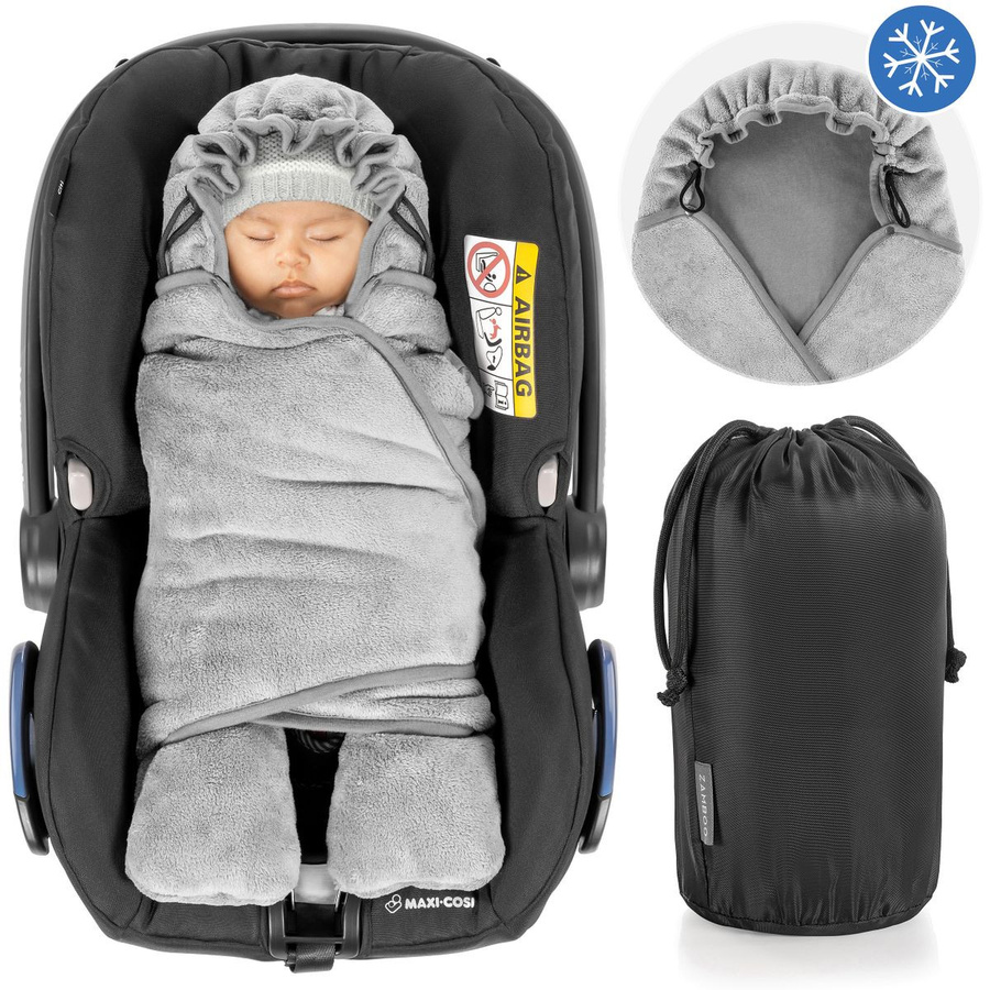 Zamboo Einschlagdecke mit Füßen für Babyschale und Kindersitz für den Winter in Grau - Bild 1