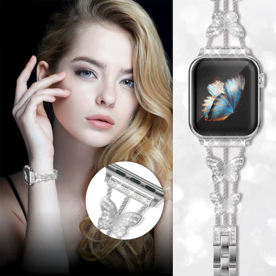 CAOWTAN Uhrenarmband Edelstahl, Silber, Kristall, Damen - Bild 1