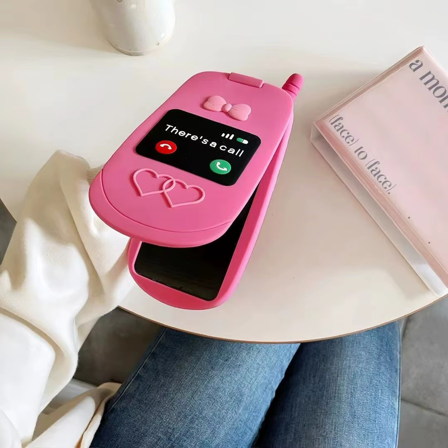 K'try Handyhülle mit 3D Schleife und Klappspiegel aus Silikon in Pink für iPhone 12 bis iPhone 17 Pro Max - Bild 2