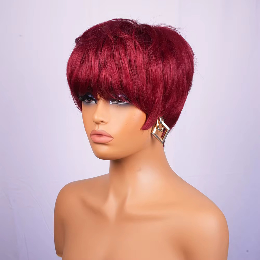 OYM HAIR Pixie-Schnitt-Perücke, glattes Echthaar, rosarot, Damen - Bild 3