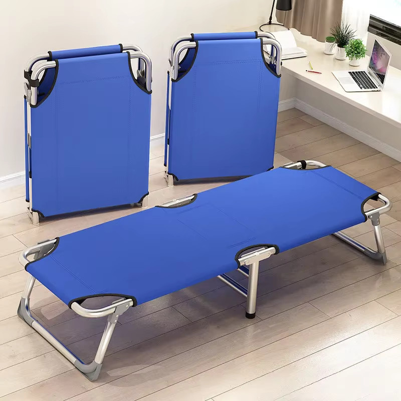 Zusammenklappbares Einzelbett für Erwachsene in Blau mit Metallrahmen und Stoffbezug - Bild 2