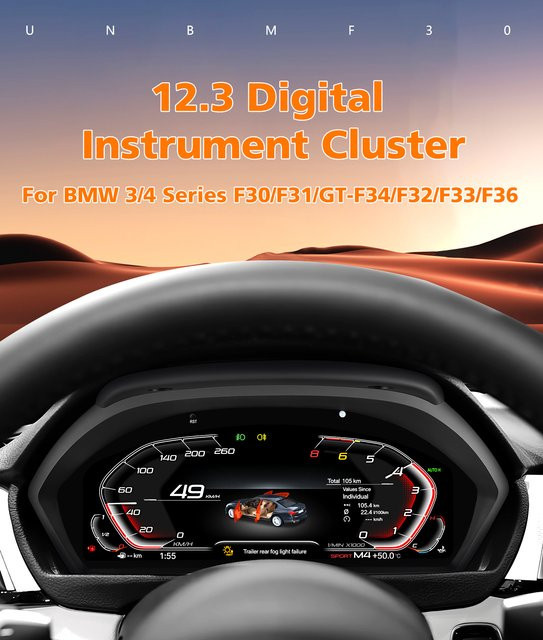 12,3 Zoll Digitales Auto-Armaturenbrett HD-Display in Schwarz für BMW 3er F30 F31 GT F34 und BMW 4er F32 F33 F36 NBT EVO Modelle (2013-2020) - Bild 1