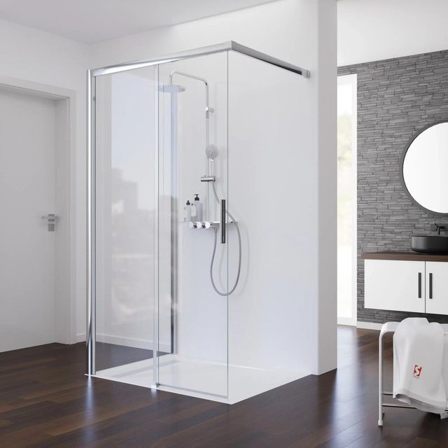 Schulte Walk In Schiebetür aus Glas in Chrom-Optik, Farbe Transparent/Silber, B/T/H: 140 x 90 x 200 cm, DIN Links - Bild 1