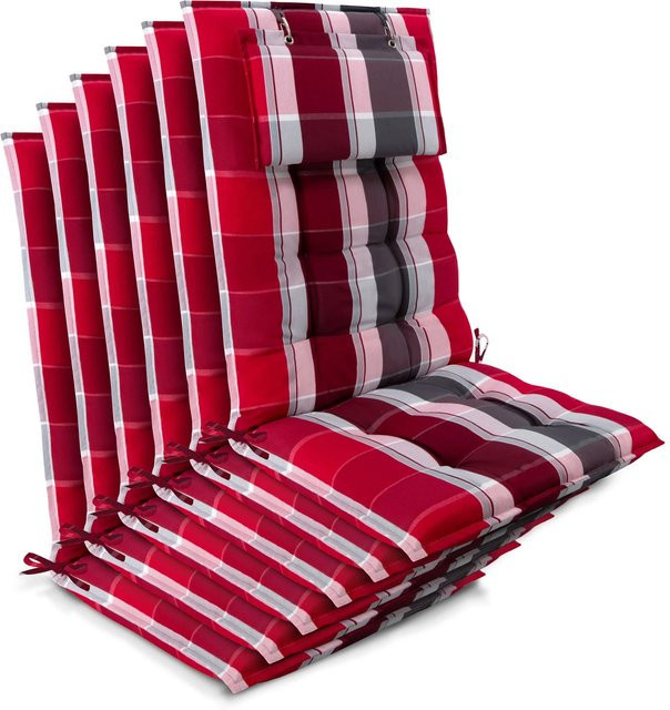 Beautissu 6er Set Sun-HL Hochlehner Auflagen Rot-Gestreift B/T/H: 120 x 50 x 8 cm - Bild 1