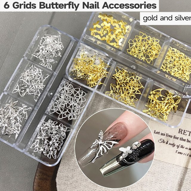 HotPress Nagel Charms, 3D Metall Schmetterling Nieten, Metallic - Bild 1