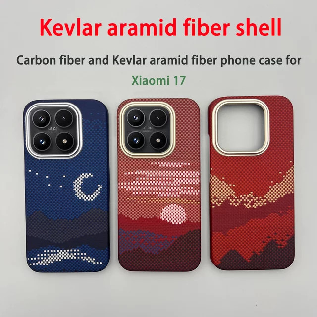Xiaomi 17 Handyhülle aus Kevlar-Aramidfaser in Schwarz mit magnetischer Saugfunktion und ultradünner Hartschale - Bild 1