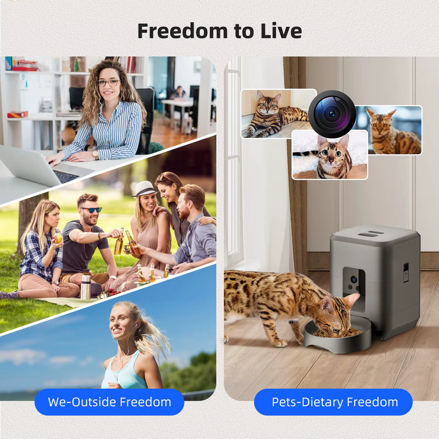 ZYfeeder Automatischer Futterspender mit Kamera und Wi-Fi für Katzen und Hunde, 2L, Schwarz/Grau - Bild 5
