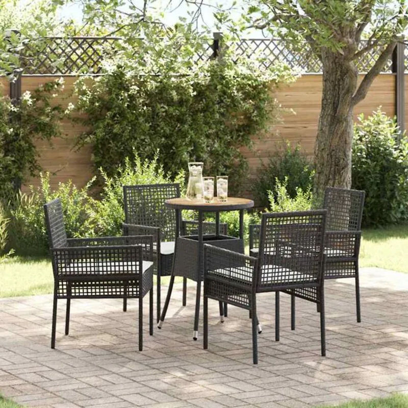 vidaxl Gartenmöbel-Set Essgruppe aus Polyrattan und Polyester in Schwarz, 5-teilig - Bild 1