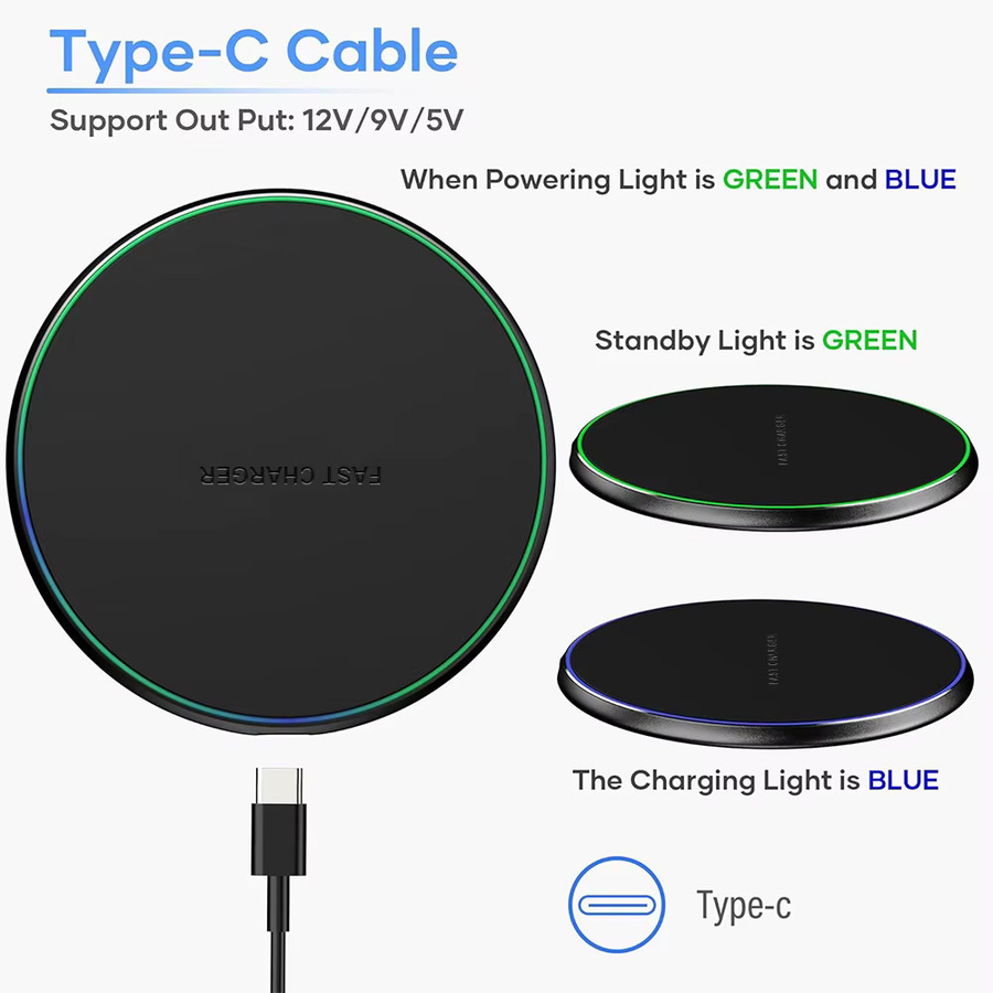 KEPHE 15W Schnelles Kabelloses Ladegerät Schwarz für iPhone und Samsung Xiaomi Huawei USB-Induktionsladung - Bild 3