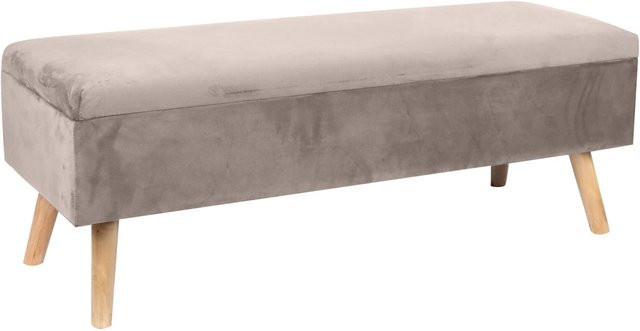 Relaxdays Sitzbank aus Samt und Eukalyptusholz in Creme mit Stauraum, klappbar, B/T/H: 110 x 40 x 40 cm - Bild 1