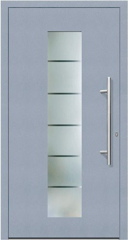 KNOCK Kunststoff-Haustür Terra grau mit Glaseinsatz und Aluminium-Elementen, modern, Rechtsanschlag, Höhe: 200 cm, Breite: 100 cm - Bild 1