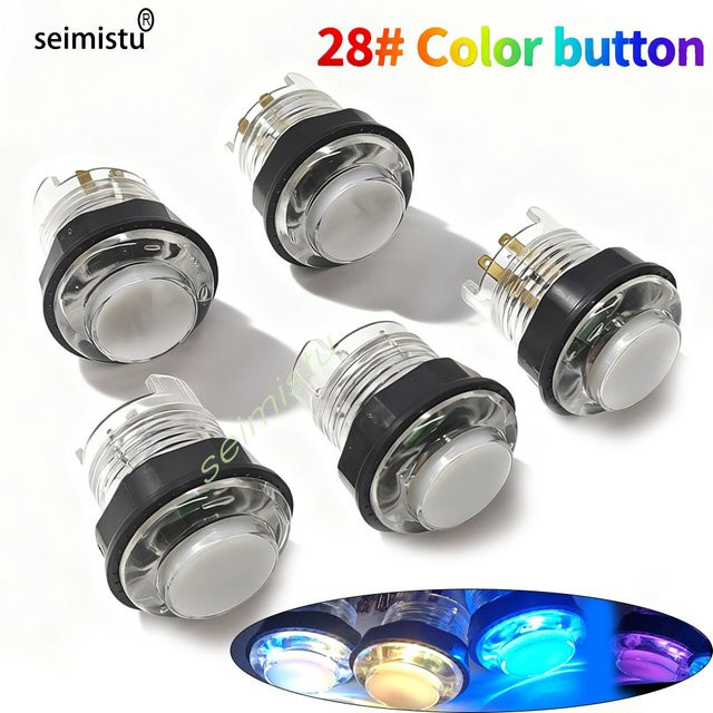 5 Stück RGB-beleuchtete LED-Drucktasten für Arcade-Spiele in Multicolour, runde Tasten mit 28mm und 30mm Durchmesser für MAME und Arcade-Automaten von seimistu - Bild 1