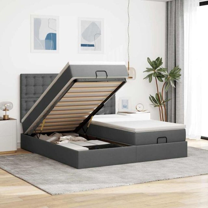 vidaxl Polsterbett Ottoman mit Matratzen und LED in Dunkelgrau B/T/H: 160 x 200 x 128 cm - Bild 1