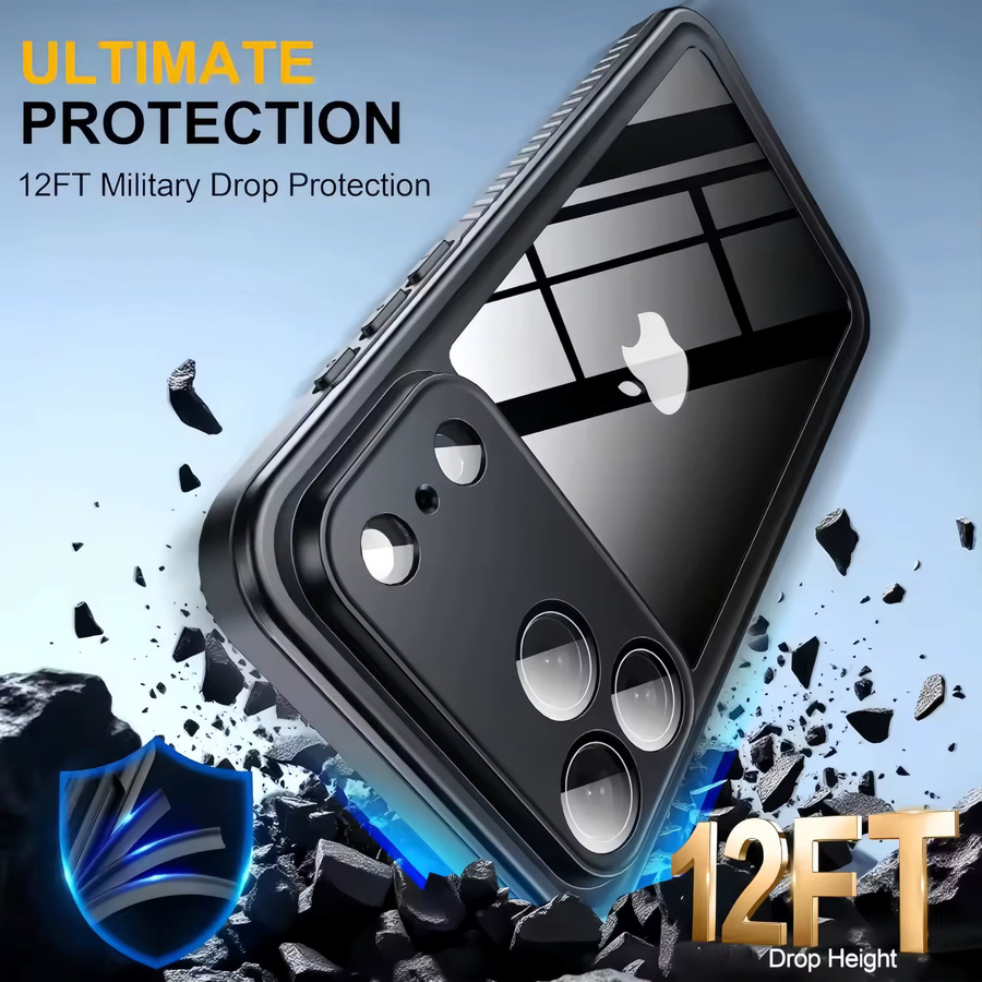 Wasserdichte Schutzhülle IP68 für iPhone 17 16 Plus 15 14 13 Pro Max 17 Air 16E, Staubdicht, Farbe: Schwarz - Bild 6