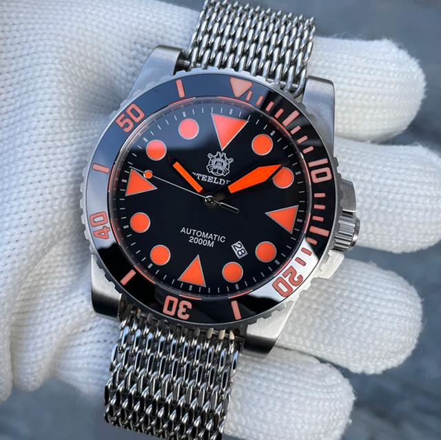 STEELDIVE Armbanduhr Automatik, Edelstahl, 46,5 mm, Herren, Schwarz, Silber - Bild 1