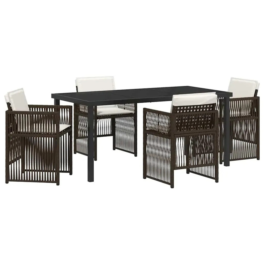 vidaXL Garten Essgruppe 5-teilig aus Poly-Rattan und Stahl in Braun mit Glastisch - Bild 2