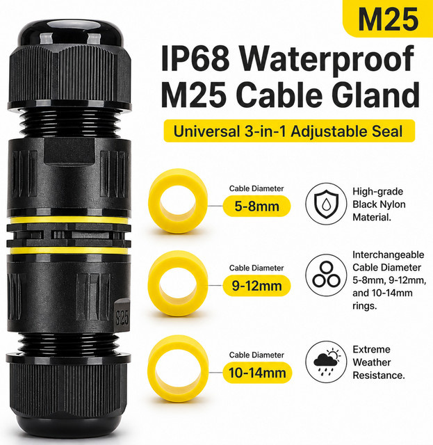 IP68 Outdoor Wasserdichter Steckverbinder für Kabel und Leitungen, Schnellkupplung 2/3/4/5-adrig, Regenfester Anschlussblock für Straßenlampen, Schwarz - Bild 1