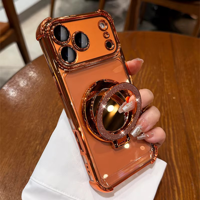 Magnetische Klare iPhone Hülle mit Spiegel und Ständer für iPhone 17 Pro Max bis iPhone 11 in Transparent oder Pink - Bild 2