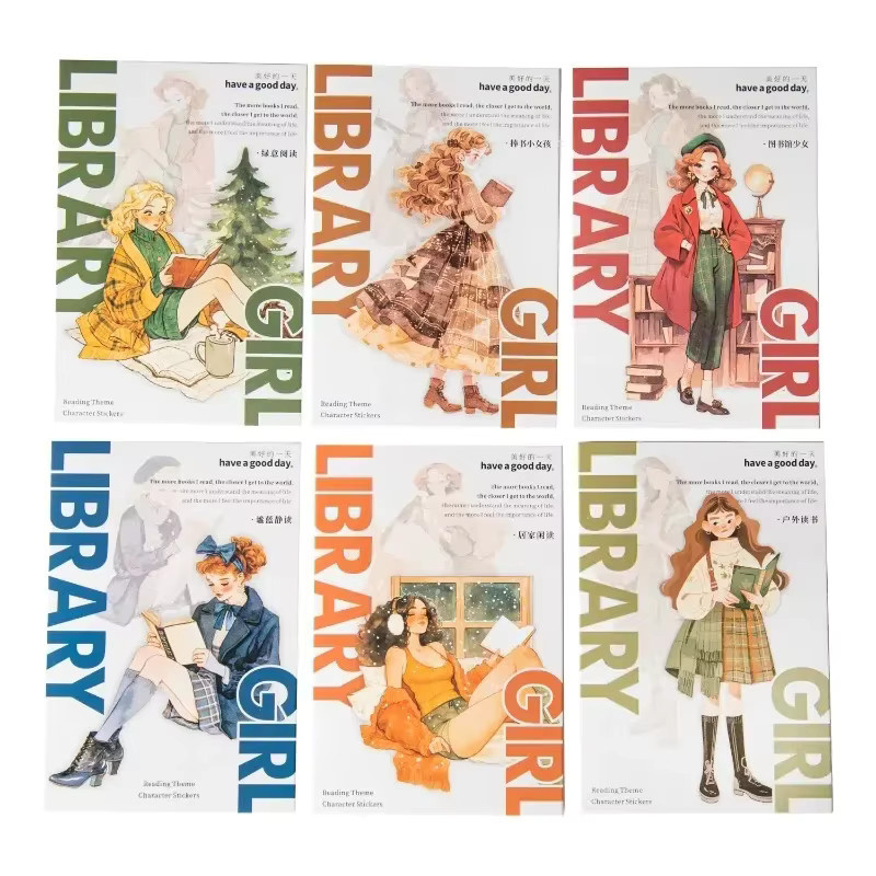 15 Stück Aesthetic Reading Girl Aufkleber im Vintage-Stil für dein Journal und Bibliotheks-Dekor, Multicolour - Bild 3