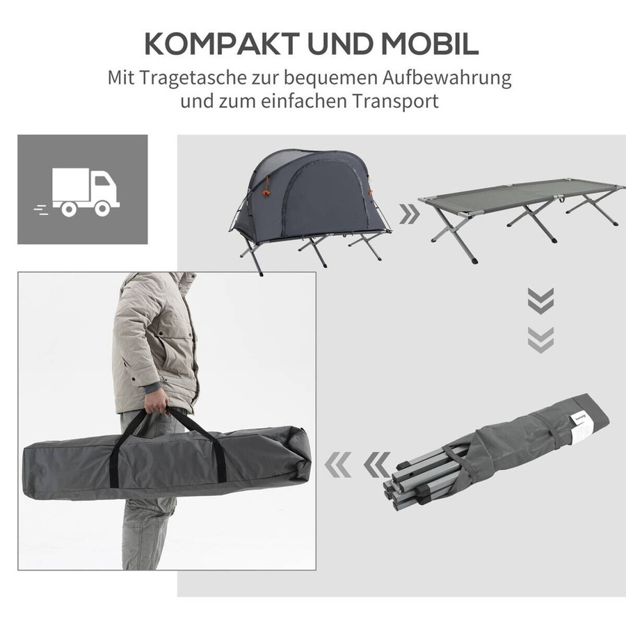 Outsunny Camping-Klappbett in Grau mit Gestell aus Aluminium und Glasfaserstützen, B/H/L: 86 x 147 x 200 cm - Bild 2